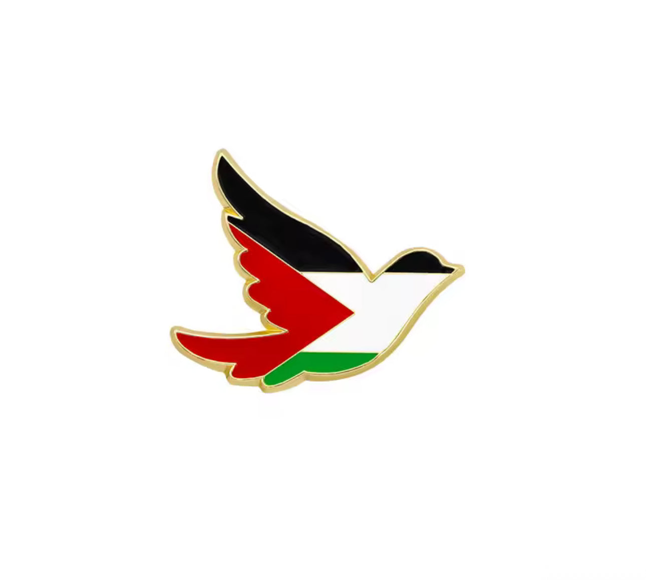 Pin formet som en fugl i palestinske farger